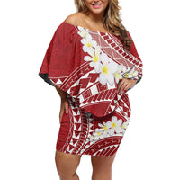 Polynesian Vintage Floral Family Matching Off Shoulder Short Dress and Hawaiian Shirt Scarlet Motifs - Polynesian Pride