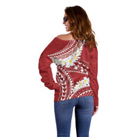 Polynesian Vintage Floral Off Shoulder Sweater Scarlet Motifs - Polynesian Pride