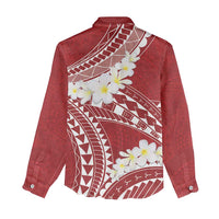 Polynesian Vintage Floral Women Casual Shirt Scarlet Motifs - Polynesian Pride
