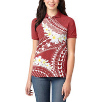 Polynesian Vintage Floral Women Polo Shirt Scarlet Motifs - Polynesian Pride