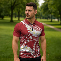 Polynesian Vintage Floral Zipper Polo Shirt Scarlet Motifs - Polynesian Pride