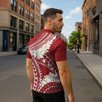 Polynesian Vintage Floral Zipper Polo Shirt Scarlet Motifs - Polynesian Pride