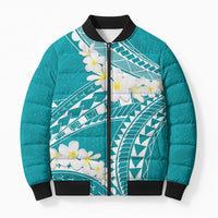 Polynesian Vintage Floral Bomber Puffer Jacket Teal Motifs - Polynesian Pride