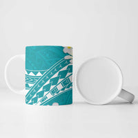Polynesian Vintage Floral Ceramic Mug Teal Motifs - Polynesian Pride