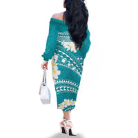 Polynesian Vintage Floral Family Matching Off The Shoulder Long Sleeve Dress and Hawaiian Shirt Teal Motifs - Polynesian Pride