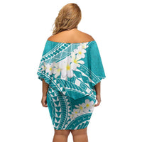 Polynesian Vintage Floral Family Matching Off Shoulder Short Dress and Hawaiian Shirt Teal Motifs - Polynesian Pride