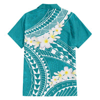 Polynesian Vintage Floral Family Matching Short Sleeve Bodycon Dress and Hawaiian Shirt Teal Motifs - Polynesian Pride