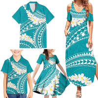 Polynesian Vintage Floral Family Matching Summer Maxi Dress and Hawaiian Shirt Teal Motifs - Polynesian Pride
