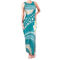 Polynesian Vintage Floral Family Matching Tank Maxi Dress and Hawaiian Shirt Teal Motifs - Polynesian Pride
