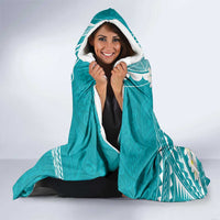 Polynesian Vintage Floral Hooded Blanket Teal Motifs - Polynesian Pride