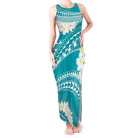 Polynesian Vintage Floral Tank Maxi Dress Teal Motifs - Polynesian Pride