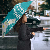 Polynesian Vintage Floral Umbrella Teal Motifs - Polynesian Pride