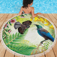 New Zealand Maori Mahuru Beach Blanket Tui With Pikawakawa Spring Colors LT7 - Polynesian Pride