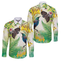 New Zealand Maori Mahuru Family Matching Tank Maxi Dress and Hawaiian Shirt Tui With Pikawakawa Spring Colors LT7 Dad's Shirt - Long Sleeve Multicolor - Polynesian Pride
