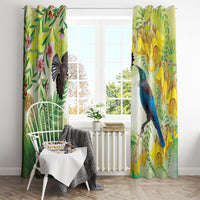New Zealand Maori Mahuru Window Curtain Tui With Pikawakawa Spring Colors LT7 - Polynesian Pride