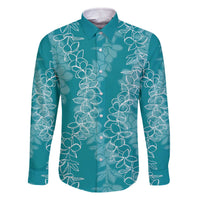 Hawaii Plumeria Lei Family Matching Off The Shoulder Long Sleeve Dress and Hawaiian Shirt Aloha Festive Vibe - Teal