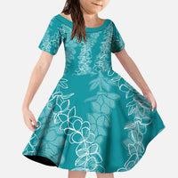 Hawaii Plumeria Lei Kid Short Sleeve Dress Aloha Festive Vibe - Teal