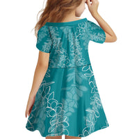 Hawaii Plumeria Lei Kid Short Sleeve Dress Aloha Festive Vibe - Teal