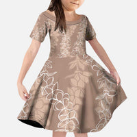 Hawaii Plumeria Lei Kid Short Sleeve Dress Aloha Festive Vibe - Beige