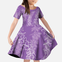 Hawaii Plumeria Lei Kid Short Sleeve Dress Aloha Festive Vibe - Violet