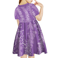Hawaii Plumeria Lei Kid Short Sleeve Dress Aloha Festive Vibe - Violet