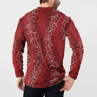 Hawaii Plumeria Lei Button Sweatshirt Aloha Festive Vibe - Crimson