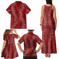 Hawaii Plumeria Lei Family Matching Tank Maxi Dress and Hawaiian Shirt Aloha Festive Vibe - Crimson
