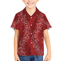 Hawaii Plumeria Lei Family Matching Tank Maxi Dress and Hawaiian Shirt Aloha Festive Vibe - Crimson