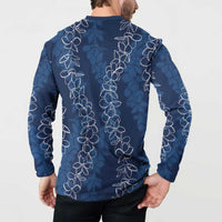 Hawaii Plumeria Lei Button Sweatshirt Aloha Festive Vibe - Navy Blue