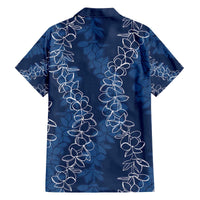 Hawaii Plumeria Lei Family Matching Off The Shoulder Long Sleeve Dress and Hawaiian Shirt Aloha Festive Vibe - Navy Blue