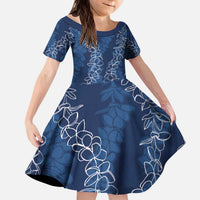 Hawaii Plumeria Lei Kid Short Sleeve Dress Aloha Festive Vibe - Navy Blue