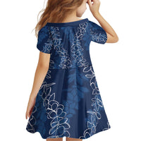 Hawaii Plumeria Lei Kid Short Sleeve Dress Aloha Festive Vibe - Navy Blue