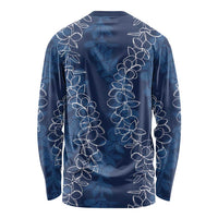 Hawaii Plumeria Lei Long Sleeve Shirt Aloha Festive Vibe - Navy Blue