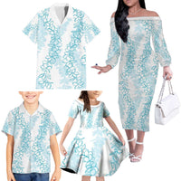 Hawaii Plumeria Lei Family Matching Off The Shoulder Long Sleeve Dress and Hawaiian Shirt Aloha Festive Vibe - Turquoise