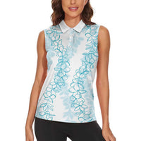 Hawaii Plumeria Lei Women Sleeveless Polo Shirt Aloha Festive Vibe - Turquoise