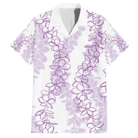 Hawaii Plumeria Lei Family Matching Off Shoulder Short Dress and Hawaiian Shirt Aloha Festive Vibe - Amethyst
