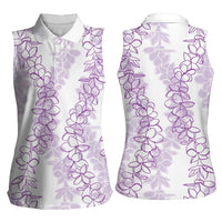 Hawaii Plumeria Lei Women Sleeveless Polo Shirt Aloha Festive Vibe - Amethyst