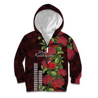 Hawaii Mele Kalikimaka Kakau Kid Hoodie I'iwi Bird on Ohia Lehua