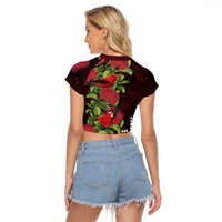 Hawaii Mele Kalikimaka Kakau Raglan Cropped T Shirt I'iwi Bird on Ohia Lehua