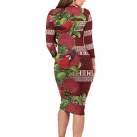 Hawaii Christmas Mele Kalikimaka Family Matching Long Sleeve Bodycon Dress and Hawaiian Shirt I'iwi Bird on Ohia Lehua