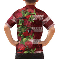 Hawaii Christmas Mele Kalikimaka Family Matching Short Sleeve Bodycon Dress and Hawaiian Shirt I'iwi Bird on Ohia Lehua LT7 - Polynesian Pride