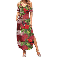 Hawaii Christmas Mele Kalikimaka Family Matching Summer Maxi Dress and Hawaiian Shirt I'iwi Bird on Ohia Lehua