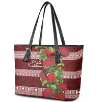 Hawaii Christmas Mele Kalikimaka Leather Tote Bag I'iwi Bird on Ohia Lehua