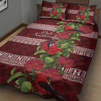 Hawaii Christmas Mele Kalikimaka Quilt Bed Set I'iwi Bird on Ohia Lehua