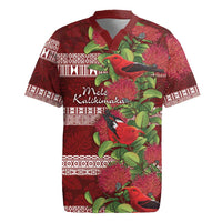 Hawaii Christmas Mele Kalikimaka Rugby Jersey I'iwi Bird on Ohia Lehua