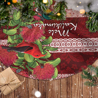 Hawaii Christmas Mele Kalikimaka Tree Skirt I'iwi Bird on Ohia Lehua