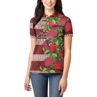 Hawaii Christmas Mele Kalikimaka Women Polo Shirt I'iwi Bird on Ohia Lehua