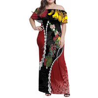 New Zealand Christmas Family Matching Off Shoulder Maxi Dress and Hawaiian Shirt Flora Map with Birds - Polynesian Pride
