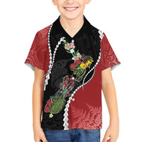 New Zealand Christmas Family Matching Summer Maxi Dress and Hawaiian Shirt Flora Map with Birds - Polynesian Pride