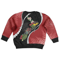 New Zealand Christmas Kid Ugly Christmas Sweater Flora Map with Birds - Polynesian Pride